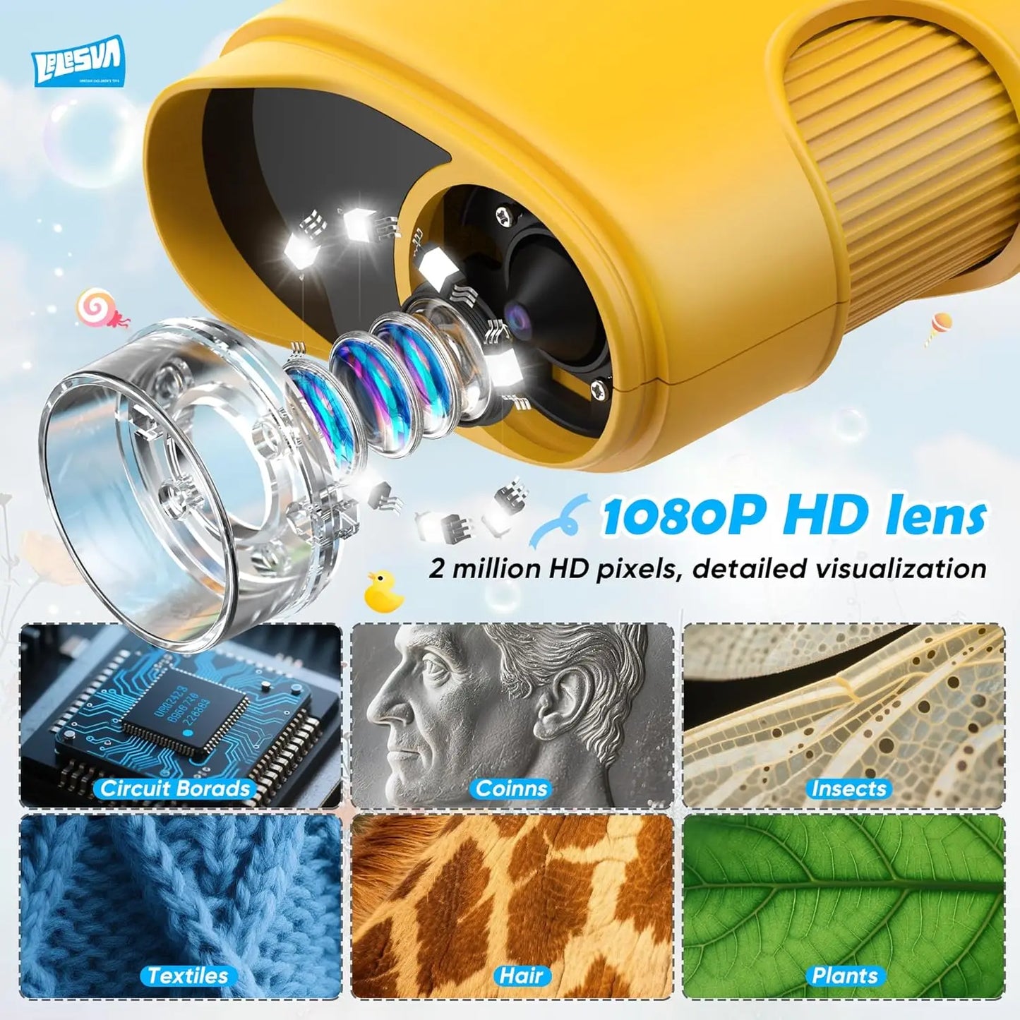 1000X Pocket Microscope for Kids with 4K 2.0" Screen Digital Handheld Rechargeable Portable Science Toy STEM Educational Gift quixgadget
