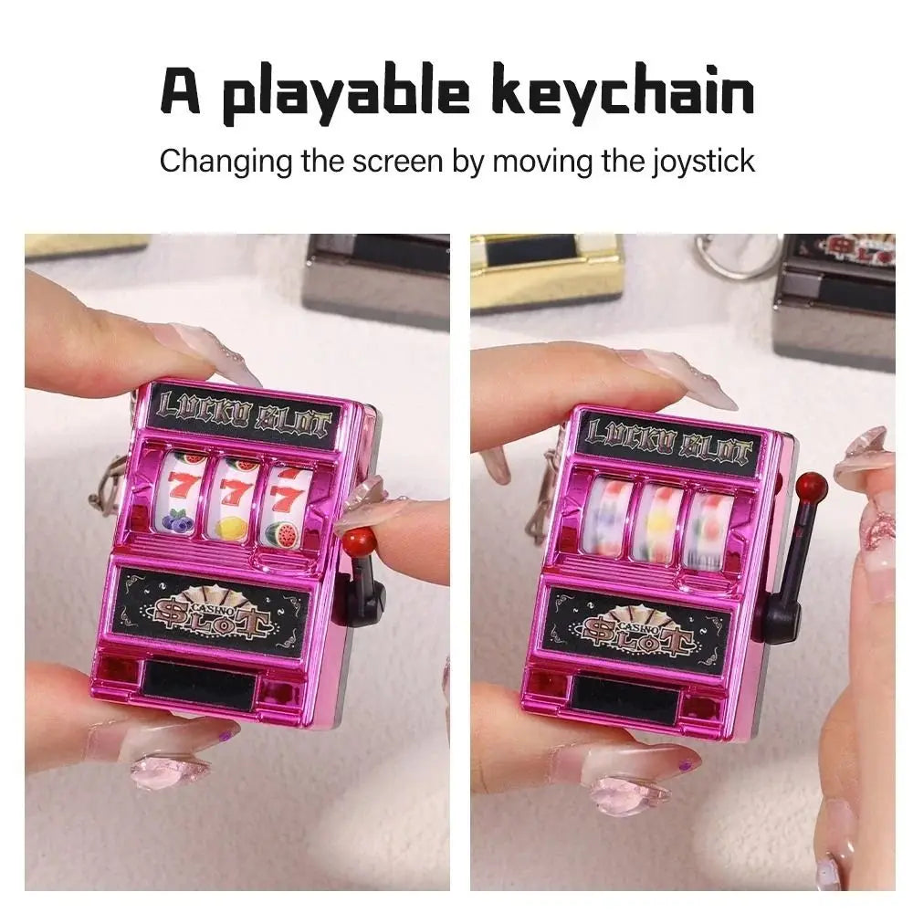 Cartoon Stress Reliever Keychains Coin Operated Games Mini Key Holder Toy Gambling Machine Kids Adult quixgadget
