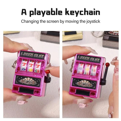 Cartoon Stress Reliever Keychains Coin Operated Games Mini Key Holder Toy Gambling Machine Kids Adult quixgadget