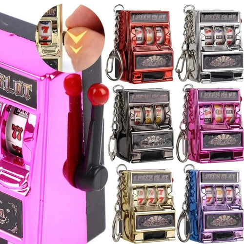 Cartoon Stress Reliever Keychains Coin Operated Games Mini Key Holder Toy Gambling Machine Kids Adult quixgadget